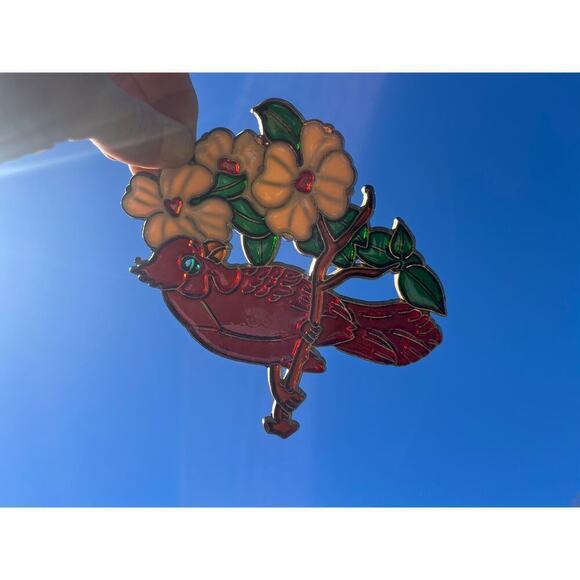 Red Bird w/ floral tree branch window catcher/ sun catcher. Birds. Decor - Picture 2 of 6